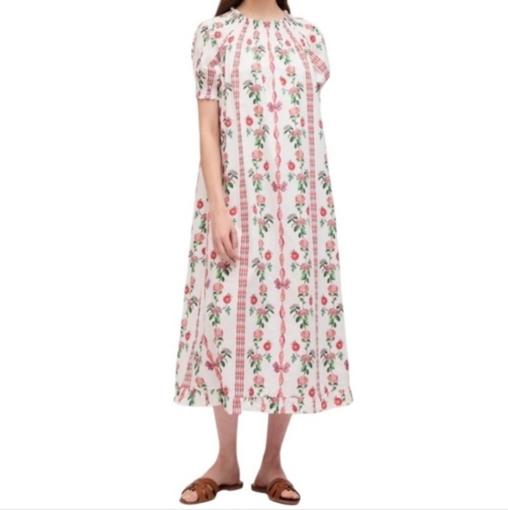 Hill House The Caroline Nap Dress Red Shell Vine Cotton  Size X- Small